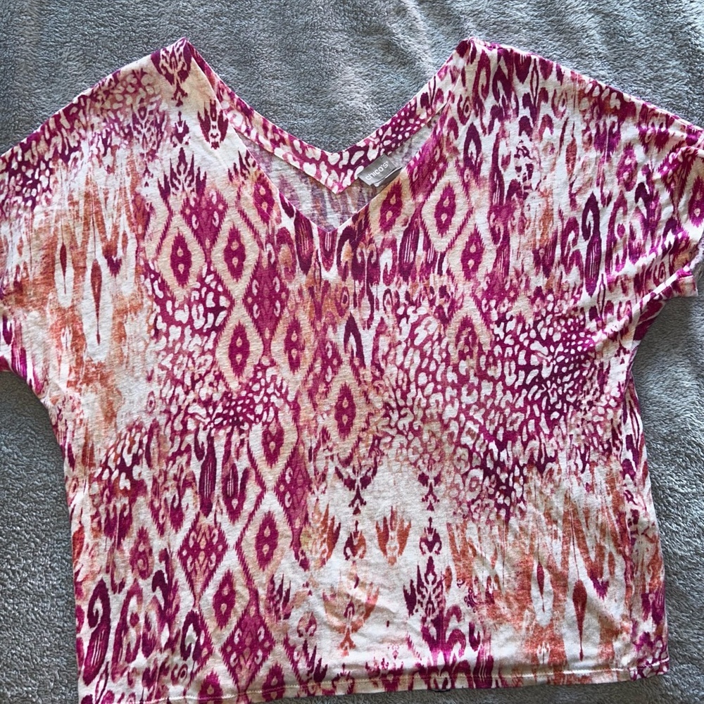 Chico's linen Pink and Orange Patterned Crop Top